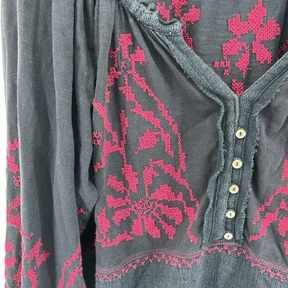Free People Persuasian cross-stitch V neck blouson sleeve boho peasant blouse - Picture 3 of 7